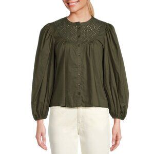NWT New $248 Joe's Jeans Puff Sleeve Eyelet Forest Night Cotton Top Size XL